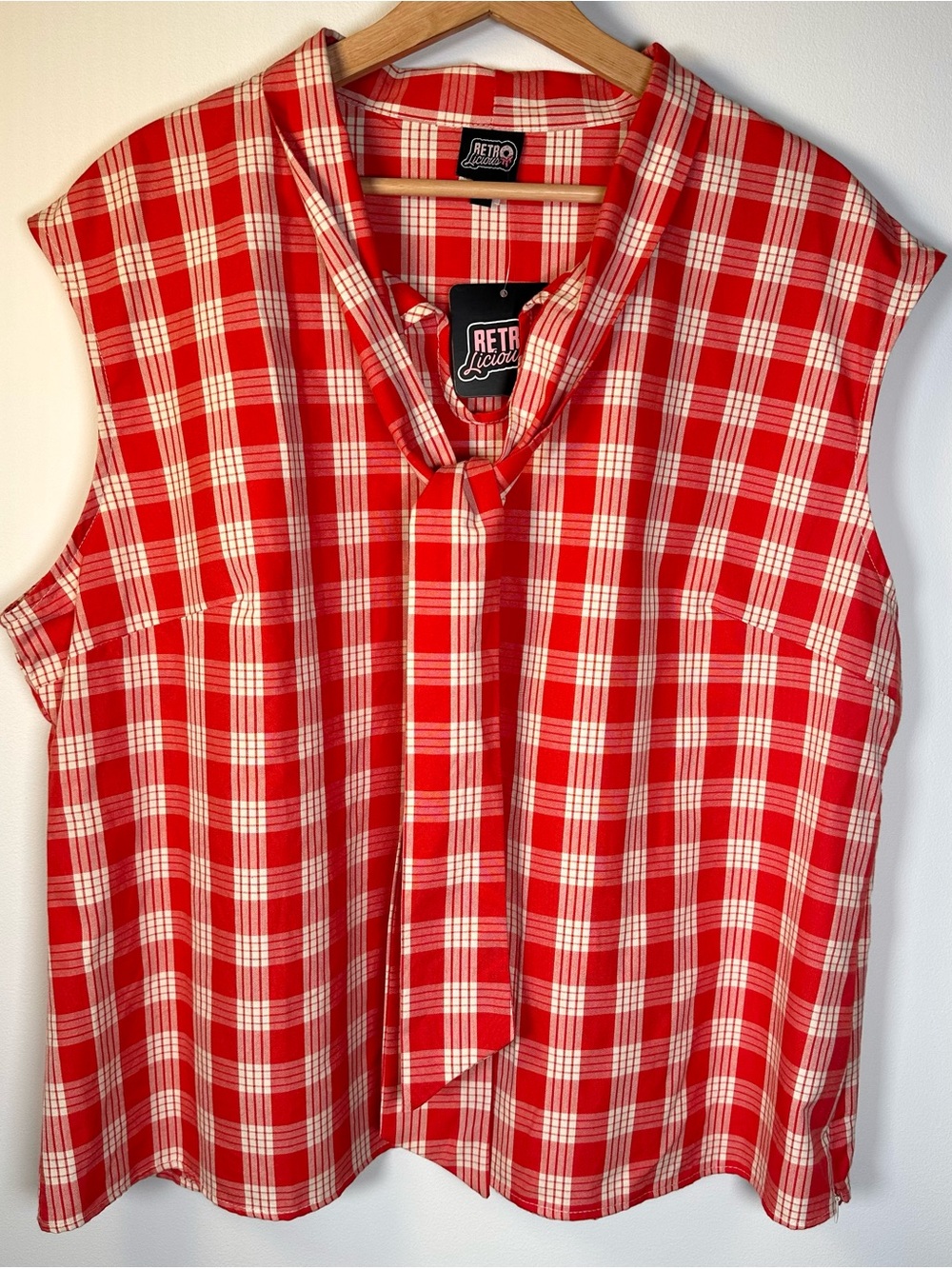 NWT Retrolicious Cotton Red Plaid Bow Sleeveless Top 2X Retro 50s